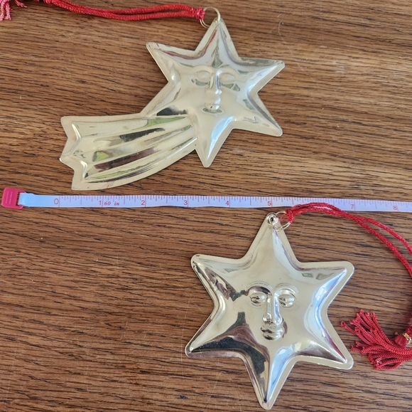 Vintage 90s Stamped Brass Metal Celestial Anthropomorphic Star Ornaments - Picture 8 of 9